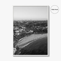 Coogee Beach Skyline Black and White Fine Art Photo Print, Sydney, Aerial View, NSW