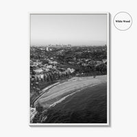 Coogee Beach Skyline Black and White Fine Art Photo Print, Sydney, Aerial View, NSW