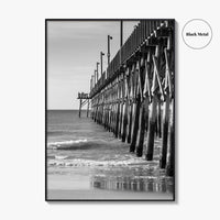 Surf City Black and White Fine Art Photo Print, Ocean Pier, USA Wall Poster