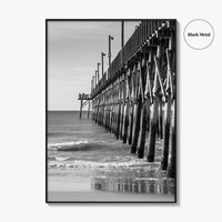 Surf City Black and White Fine Art Photo Print, Ocean Pier, USA Wall Poster