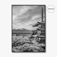 Fujiyoshida Black and White Fine Art Photo Print, Mount Fuji, Chureito Pagoda Poster