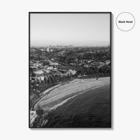 Coogee Beach Skyline Black and White Fine Art Photo Print, Sydney, Aerial View, NSW
