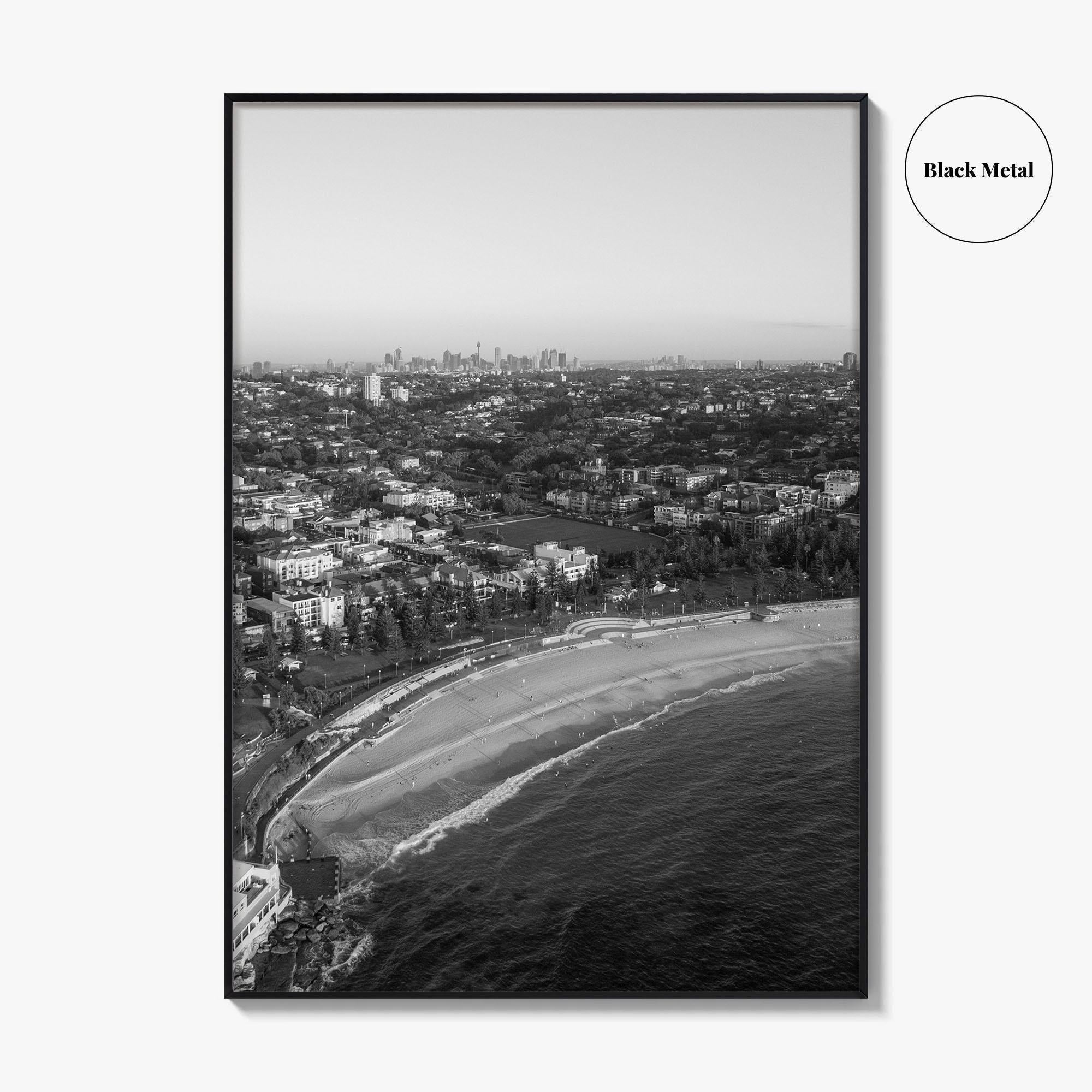 Coogee Beach Skyline Black and White Fine Art Photo Print, Sydney, Aerial View, NSW