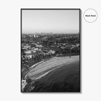 Coogee Beach Skyline Black and White Fine Art Photo Print, Sydney, Aerial View, NSW