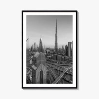 Dubai Skyline Black and White Fine Art Photo Print, Sheikh Zayed Road, UAE Poster