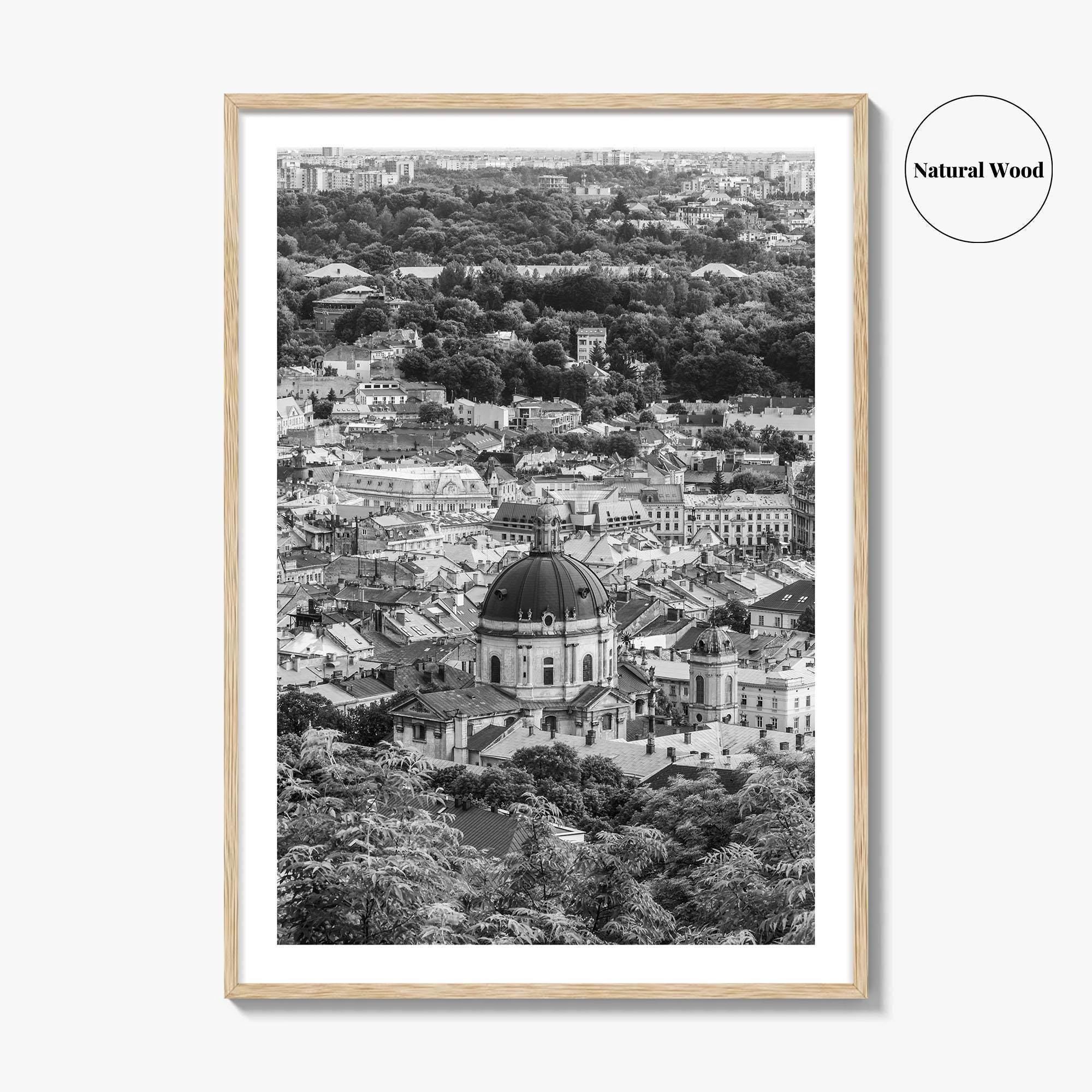 Lviv Black and White Fine Art Photo Print, Historic City Center, Ukraine Poster