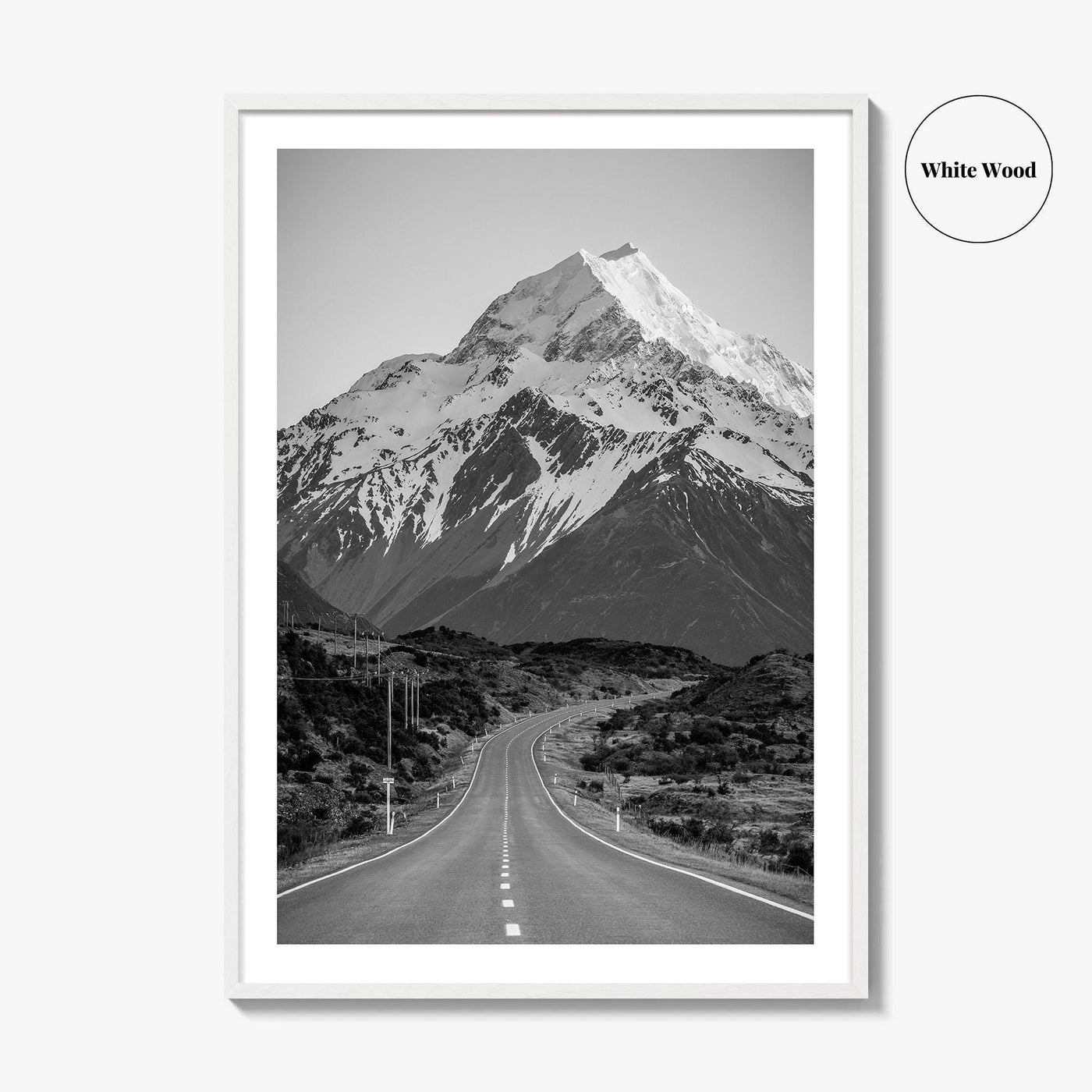 Aoraki Mount Cook Black and White Fine Art Photo Print, New Zealand Poster