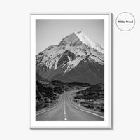 Aoraki Mount Cook Black and White Fine Art Photo Print, New Zealand Poster