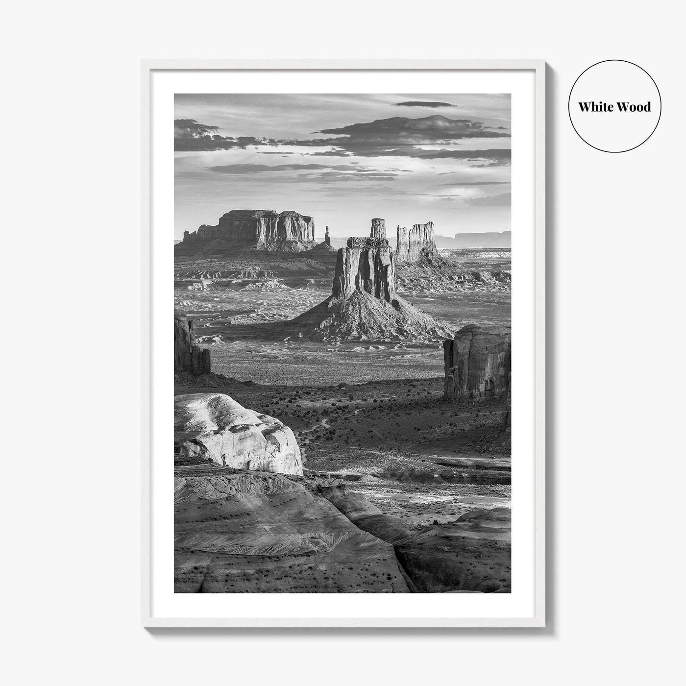 Monument Valley Black and White Fine Art Photo Print, Hunts Mesa Arizona Poster