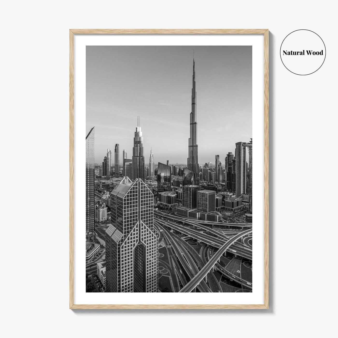 Dubai Skyline Black and White Fine Art Photo Print, Sheikh Zayed Road, UAE Poster