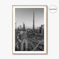 Dubai Skyline Black and White Fine Art Photo Print, Sheikh Zayed Road, UAE Poster