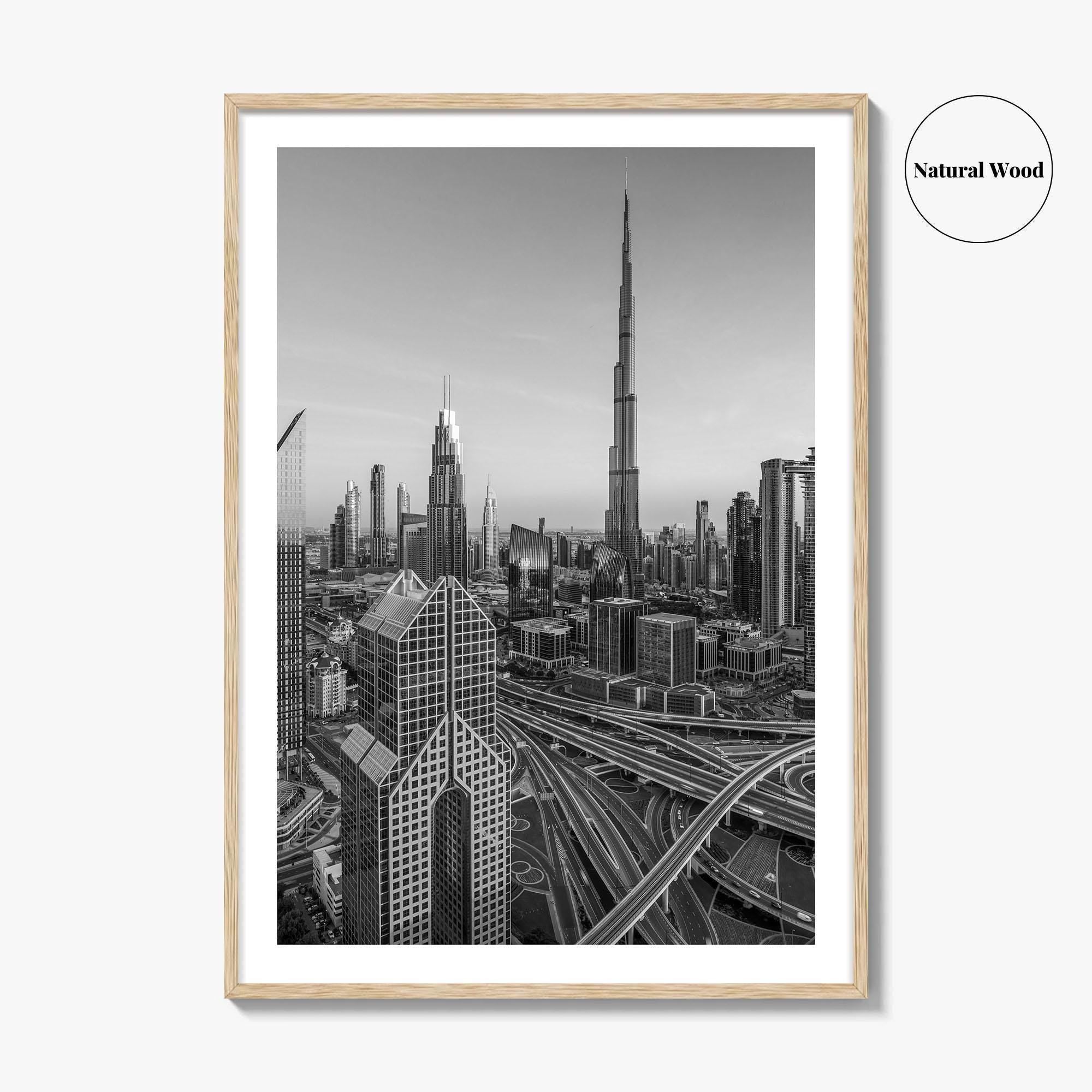 Dubai Skyline Black and White Fine Art Photo Print, Sheikh Zayed Road, UAE Poster