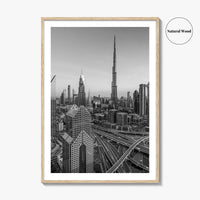Dubai Skyline Black and White Fine Art Photo Print, Sheikh Zayed Road, UAE Poster