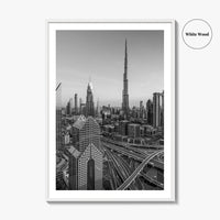 Dubai Skyline Black and White Fine Art Photo Print, Sheikh Zayed Road, UAE Poster