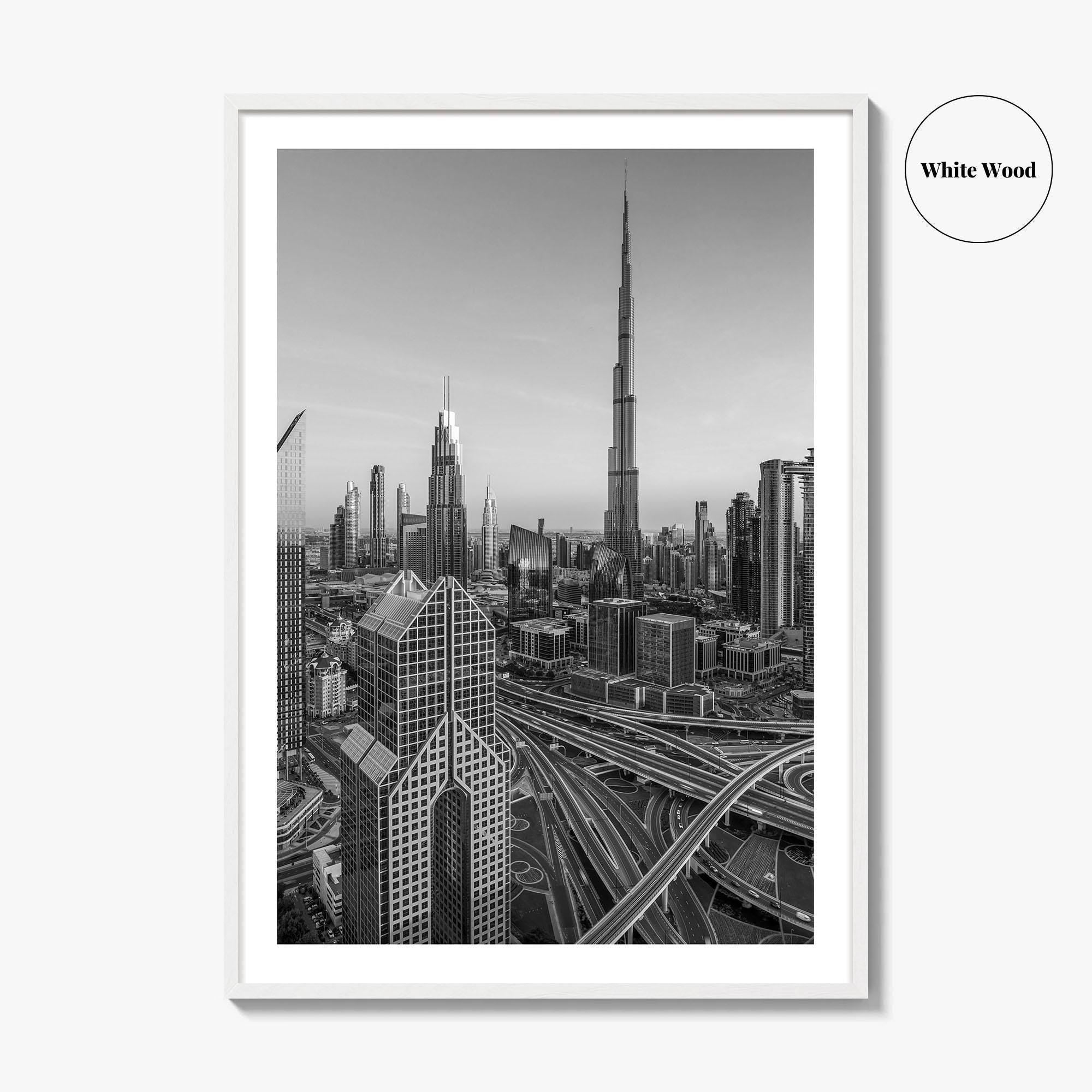Dubai Skyline Black and White Fine Art Photo Print, Sheikh Zayed Road, UAE Poster