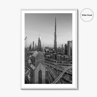 Dubai Skyline Black and White Fine Art Photo Print, Sheikh Zayed Road, UAE Poster