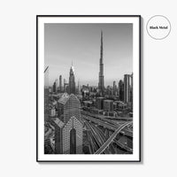 Dubai Skyline Black and White Fine Art Photo Print, Sheikh Zayed Road, UAE Poster