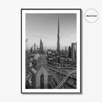 Dubai Skyline Black and White Fine Art Photo Print, Sheikh Zayed Road, UAE Poster