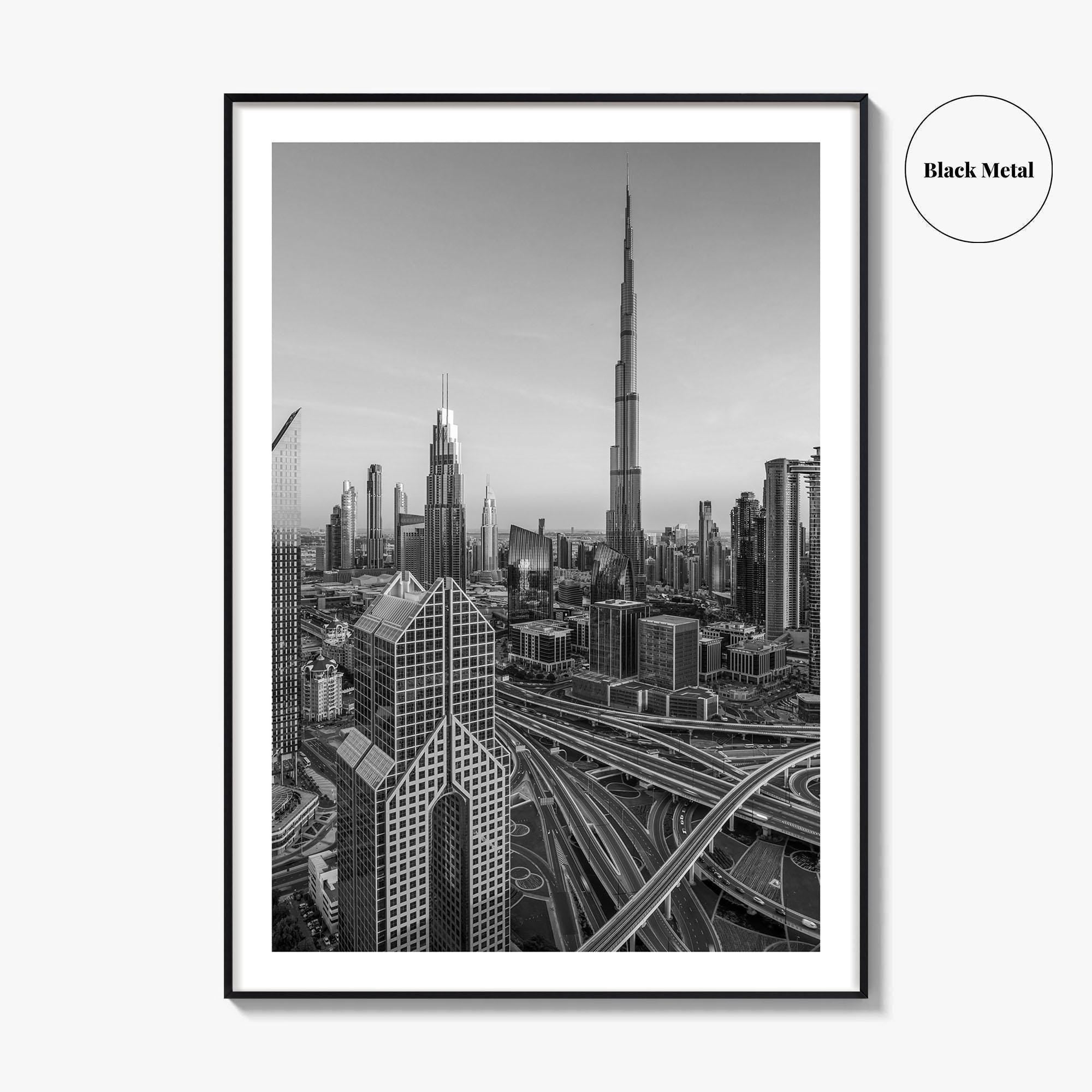 Dubai Skyline Black and White Fine Art Photo Print, Sheikh Zayed Road, UAE Poster