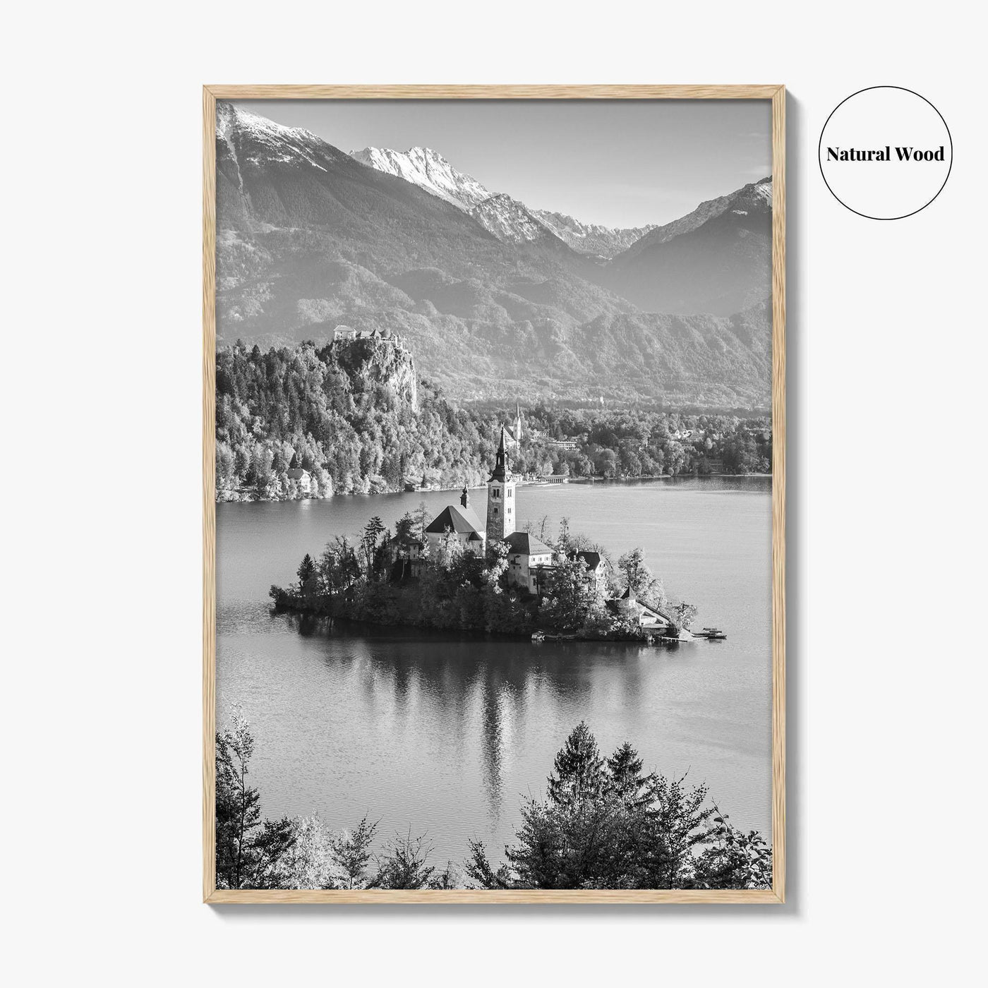 Lake Bled Black and White Fine Art Photo Print, Slovenia Wall Poster, Julian Alps