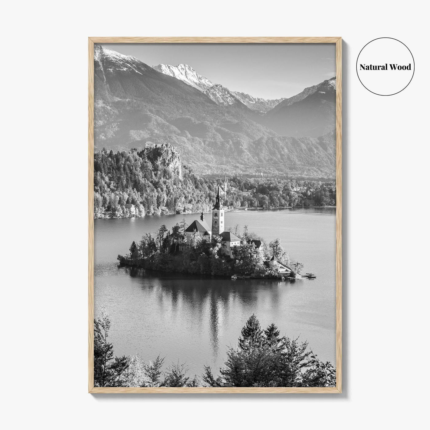 Lake Bled Black and White Fine Art Photo Print, Slovenia Wall Poster, Julian Alps