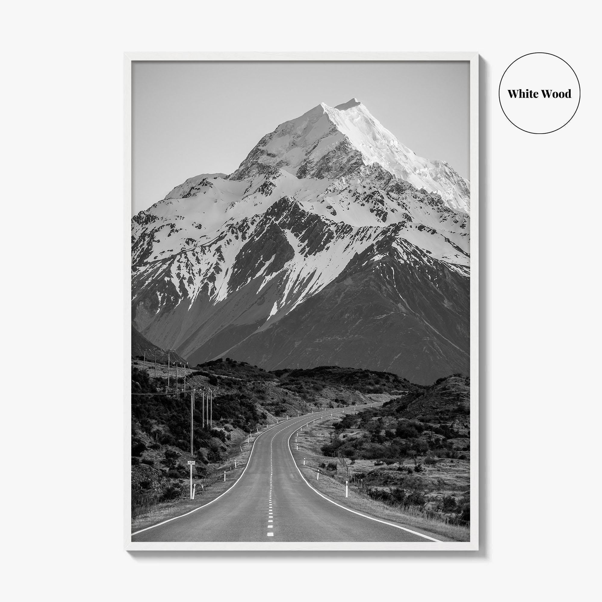 Aoraki Mount Cook Black and White Fine Art Photo Print, New Zealand Poster