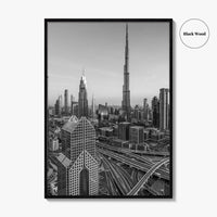 Dubai Skyline Black and White Fine Art Photo Print, Sheikh Zayed Road, UAE Poster