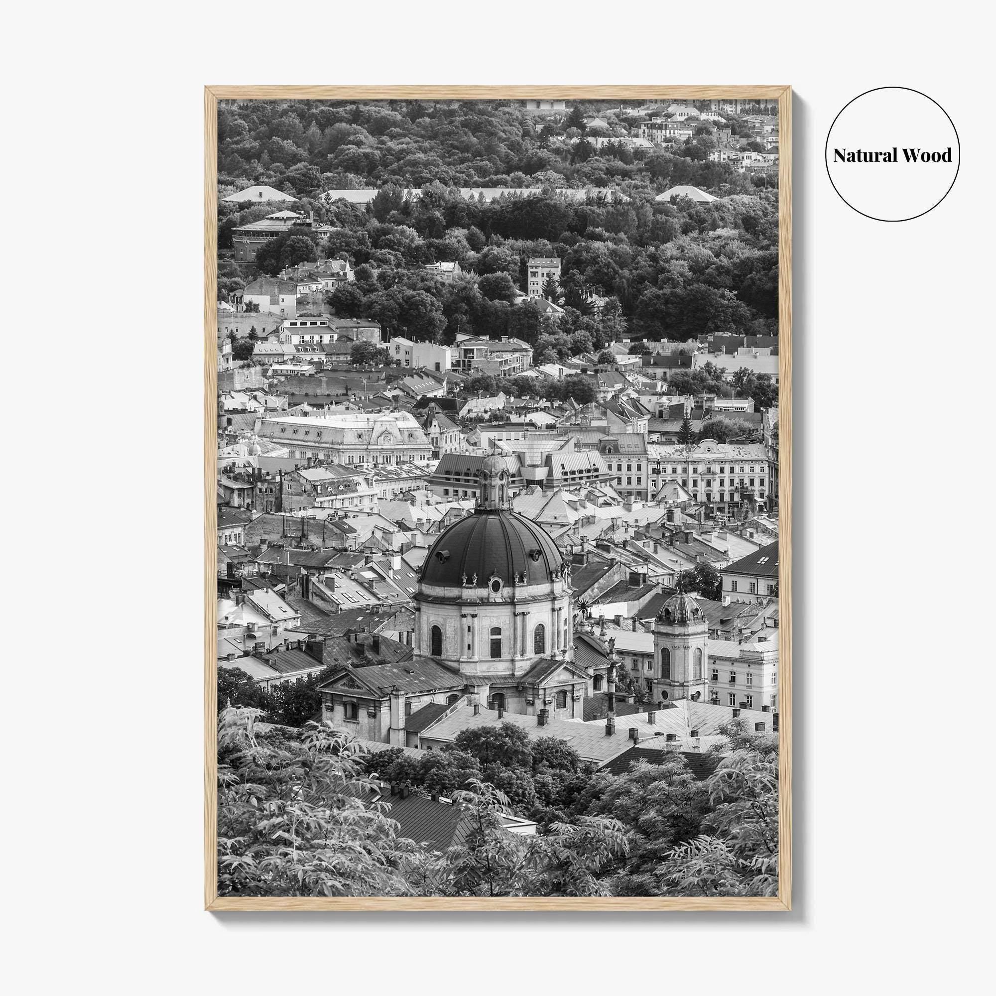 Lviv Black and White Fine Art Photo Print, Historic City Center, Ukraine Poster
