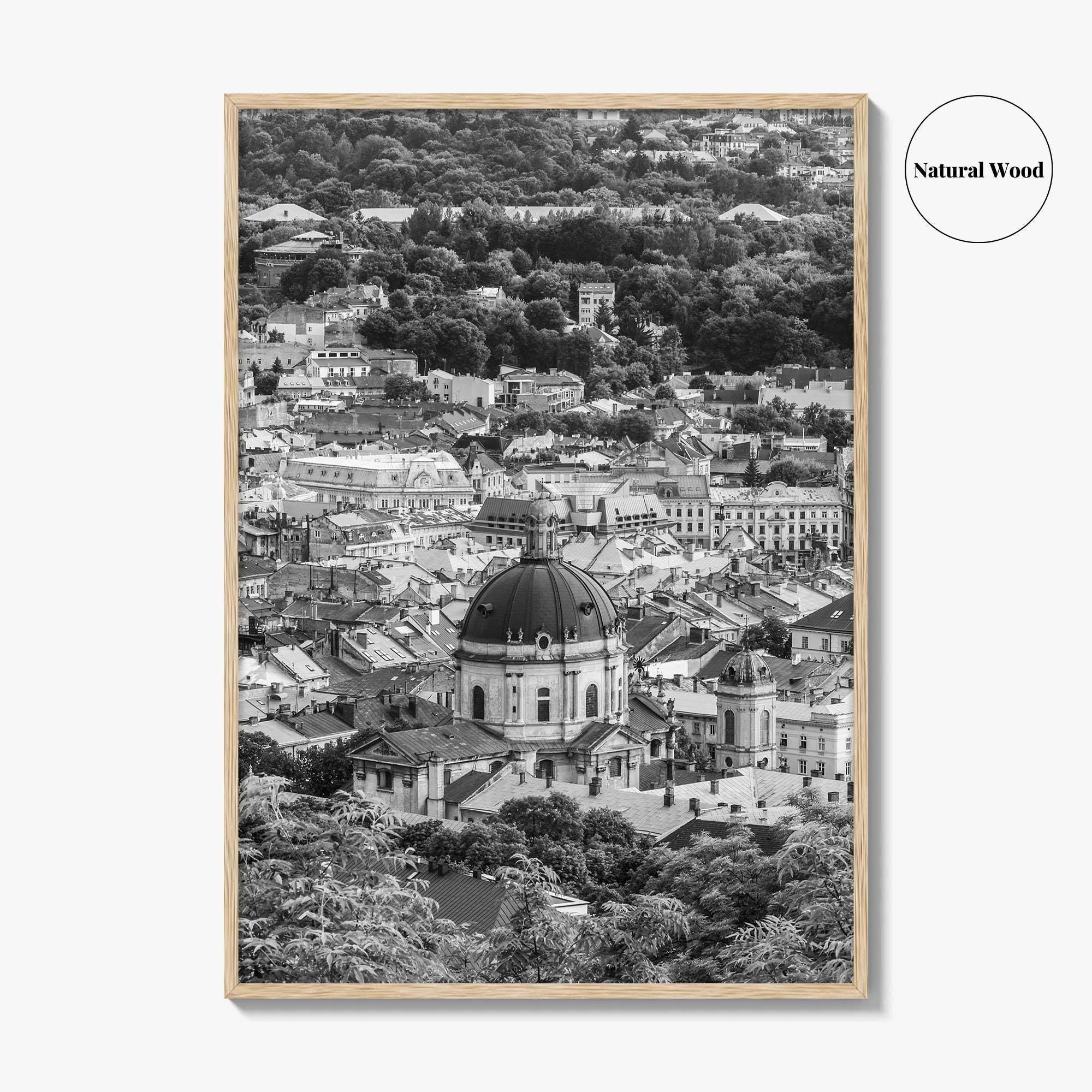 Lviv Black and White Fine Art Photo Print, Historic City Center, Ukraine Poster