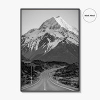 Aoraki Mount Cook Black and White Fine Art Photo Print, New Zealand Poster