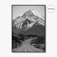 Aoraki Mount Cook Black and White Fine Art Photo Print, New Zealand Poster