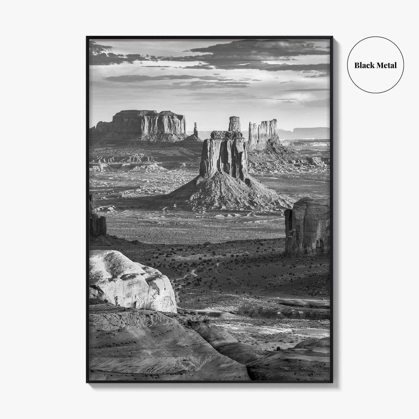 Monument Valley Black and White Fine Art Photo Print, Hunts Mesa Arizona Poster
