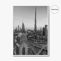 Dubai Skyline Black and White Fine Art Photo Print, Sheikh Zayed Road, UAE Poster