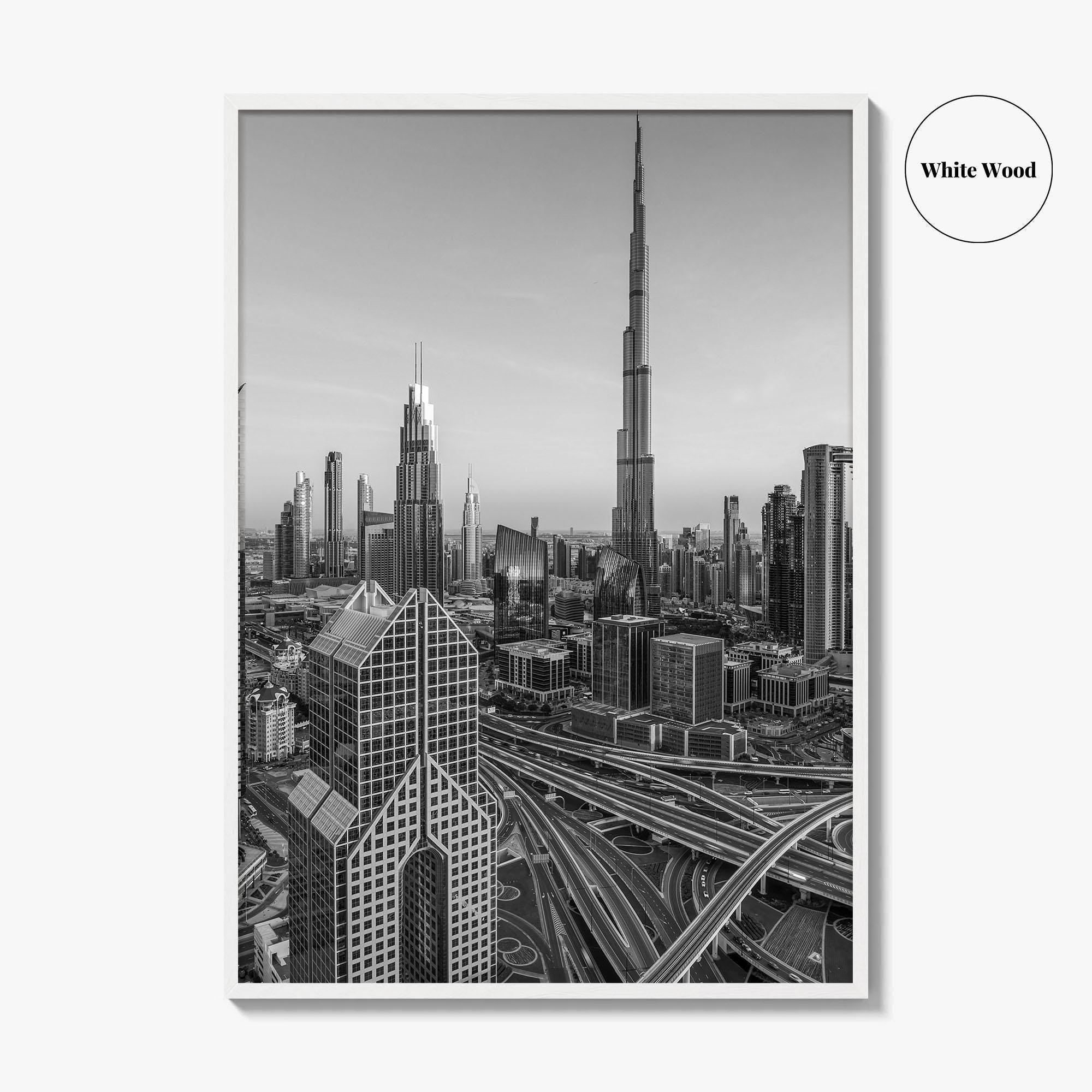 Dubai Skyline Black and White Fine Art Photo Print, Sheikh Zayed Road, UAE Poster