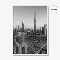 Dubai Skyline Black and White Fine Art Photo Print, Sheikh Zayed Road, UAE Poster