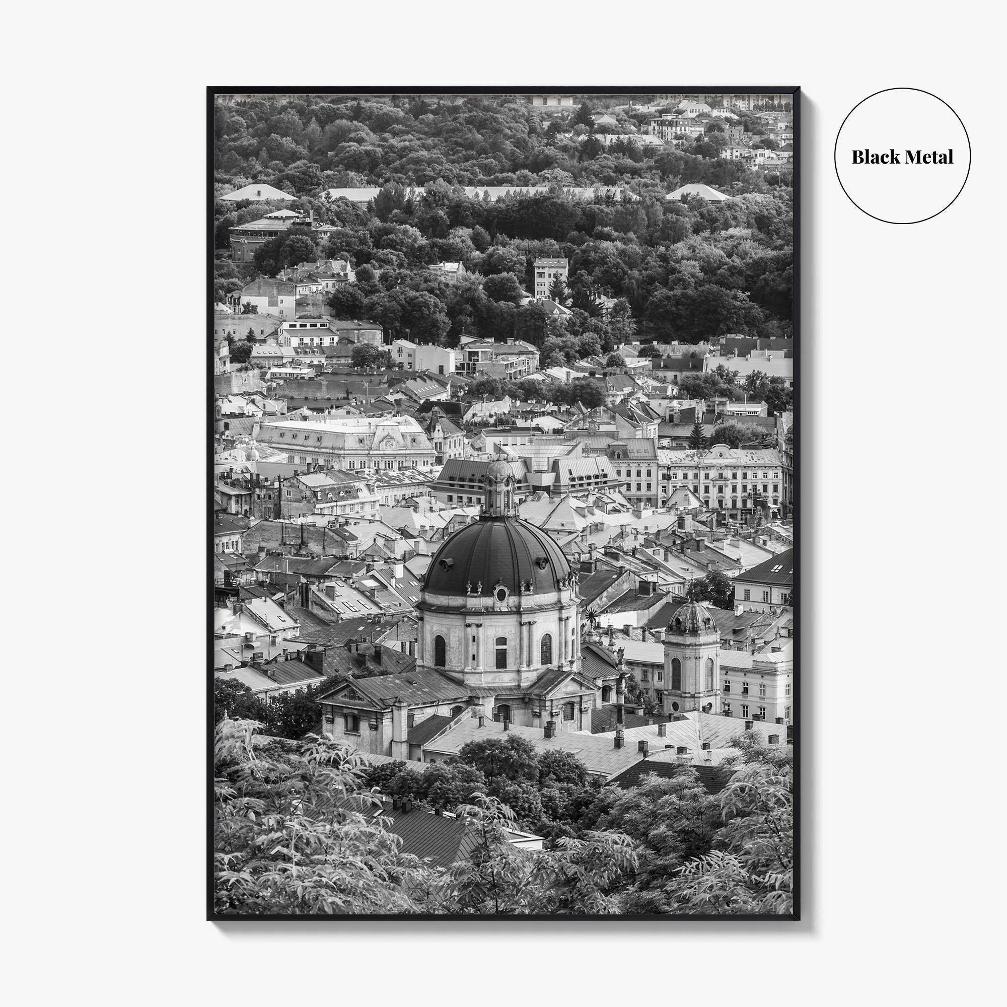Lviv Black and White Fine Art Photo Print, Historic City Center, Ukraine Poster