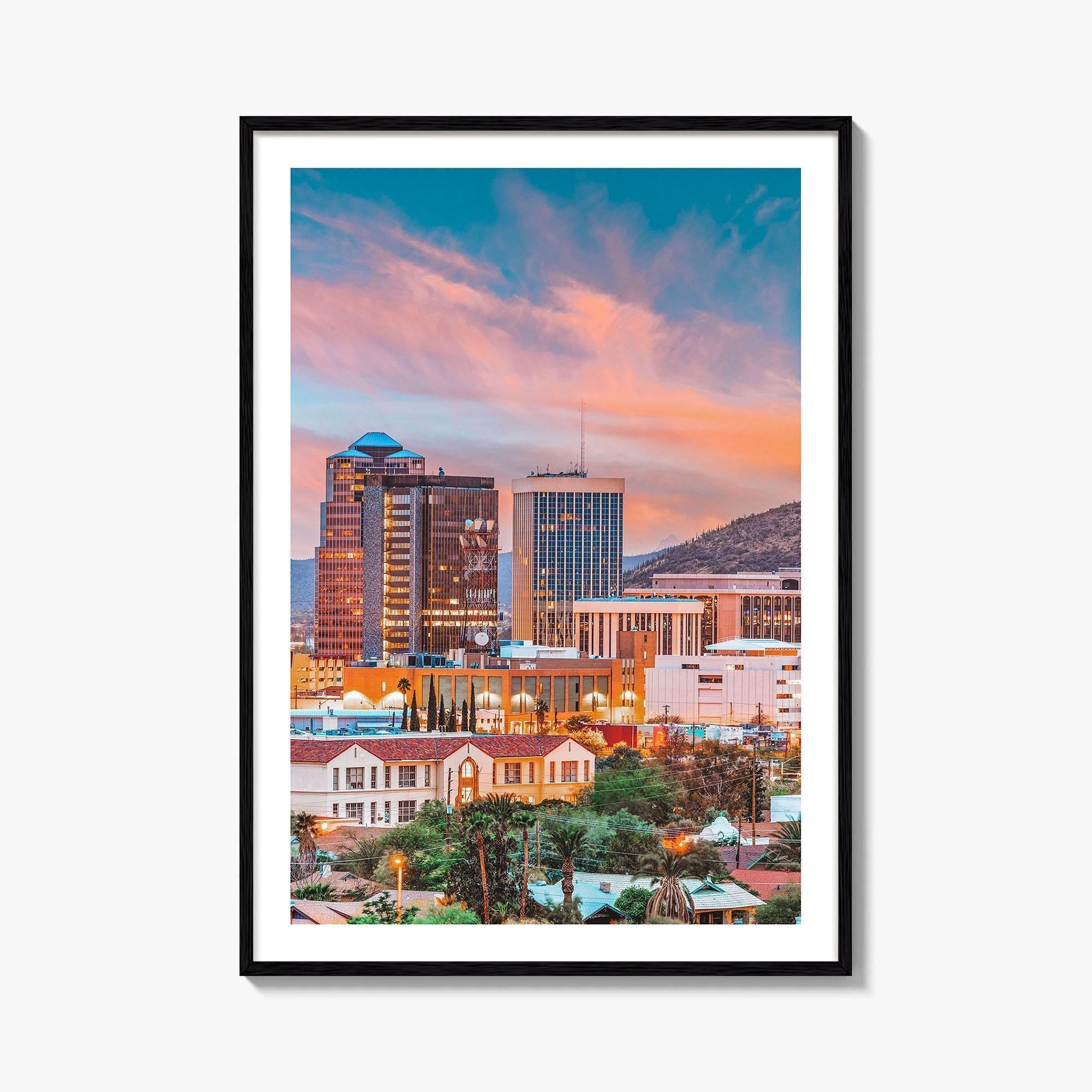 Tucson Skyline Fine Art Photo Print, Arizona, Downtown, Sentinel Peak A Mountain, Wall Decor