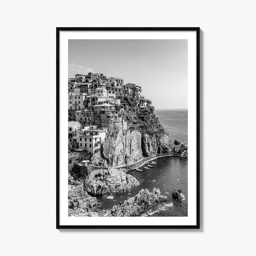 Manarola Black and White Fine Art Photo Print, Cinque Terre Italy Wall Decor Poster