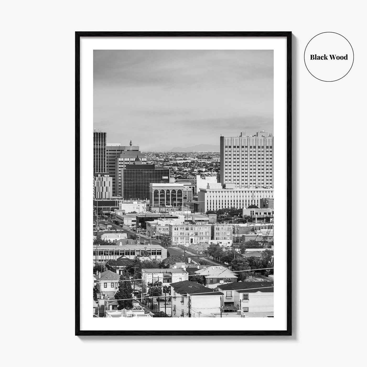 El Paso Skyline Black and White Fine Art Photo Print, Texas Juarez Mexico Poster