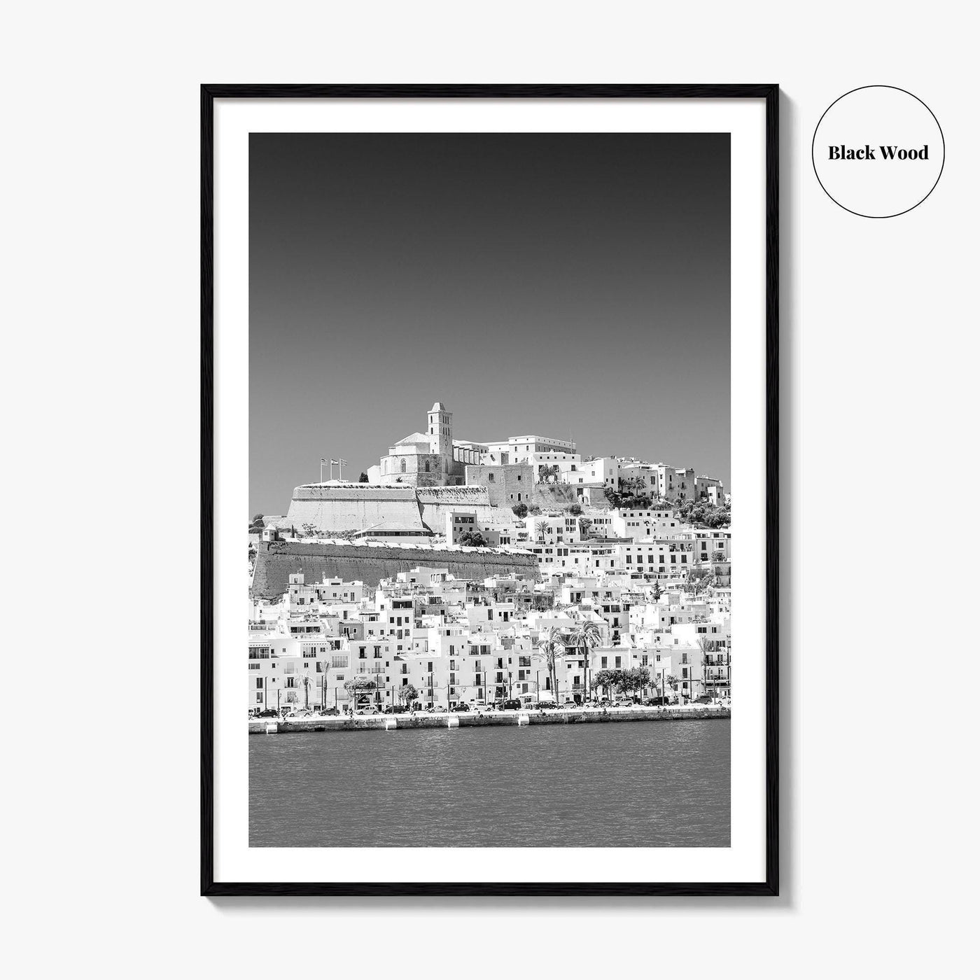 Ibiza Skyline Black and White Fine Art Photo Print, Balearic Islands Spain Poster