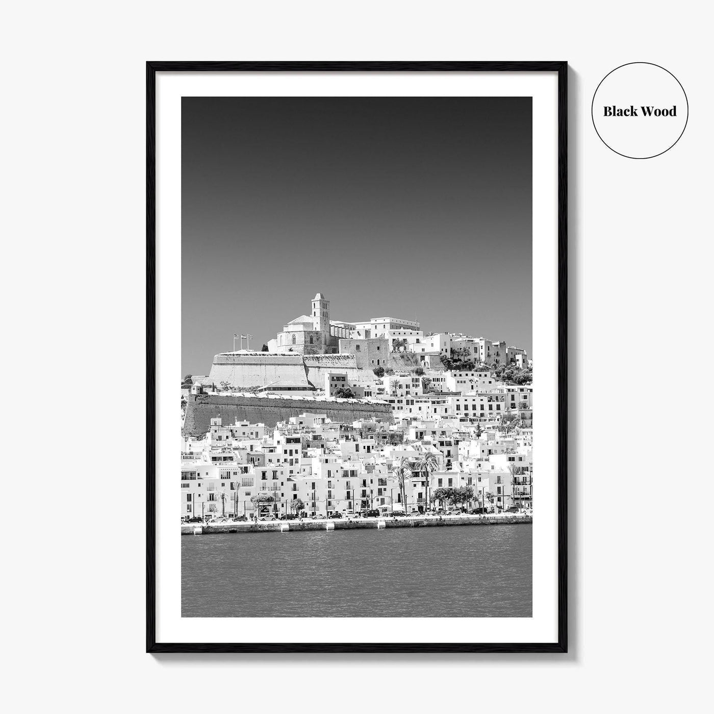 Ibiza Skyline Black and White Fine Art Photo Print, Balearic Islands Spain Poster