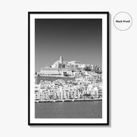 Ibiza Skyline Black and White Fine Art Photo Print, Balearic Islands Spain Poster