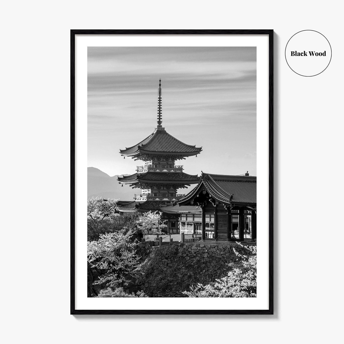Kyoto Black and White Fine Art Photo Print, Kiyomizu-dera Sakura Cherry Blossom Japan Poster