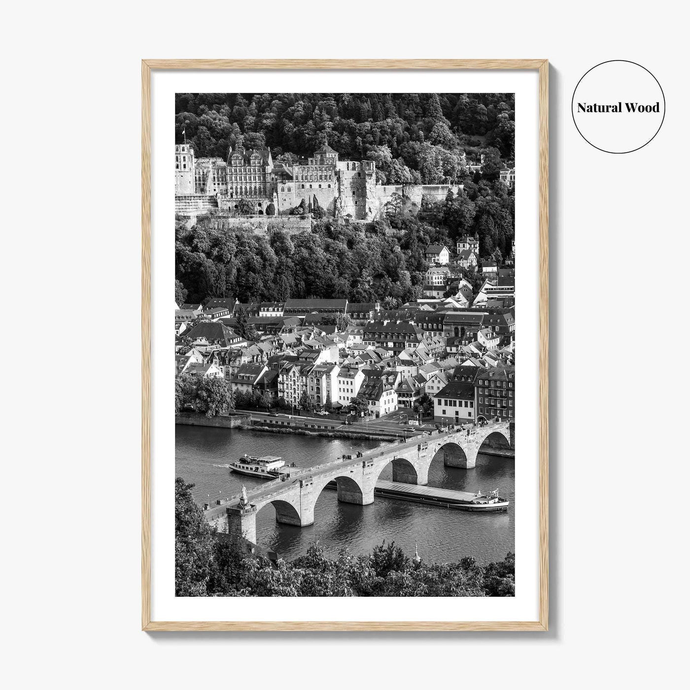 Heidelberg Black and White Fine Art Photo Print, Germany, Carl Theodor Bridge, Castle