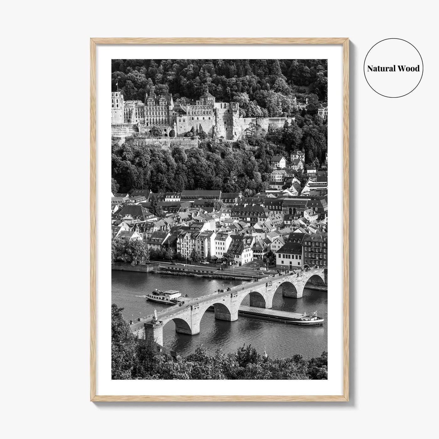 Heidelberg Black and White Fine Art Photo Print, Germany, Carl Theodor Bridge, Castle