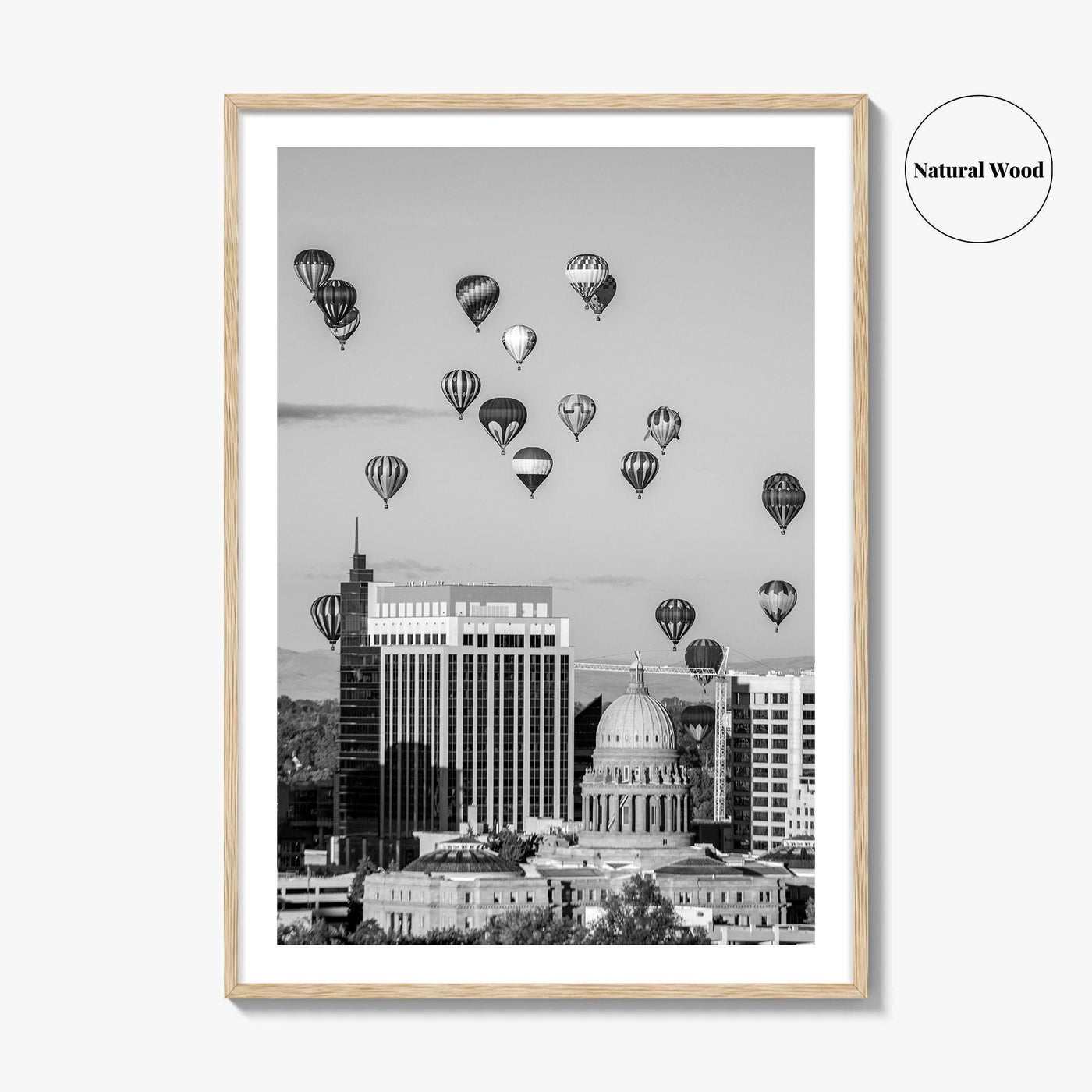 Boise Skyline Black and White Fine Art Photo Print, Idaho Capitol Balloons Poster