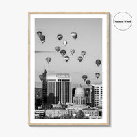 Boise Skyline Black and White Fine Art Photo Print, Idaho Capitol Balloons Poster