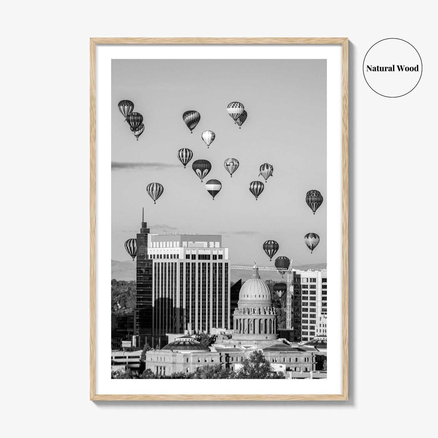 Boise Skyline Black and White Fine Art Photo Print, Idaho Capitol Balloons Poster