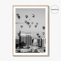 Boise Skyline Black and White Fine Art Photo Print, Idaho Capitol Balloons Poster