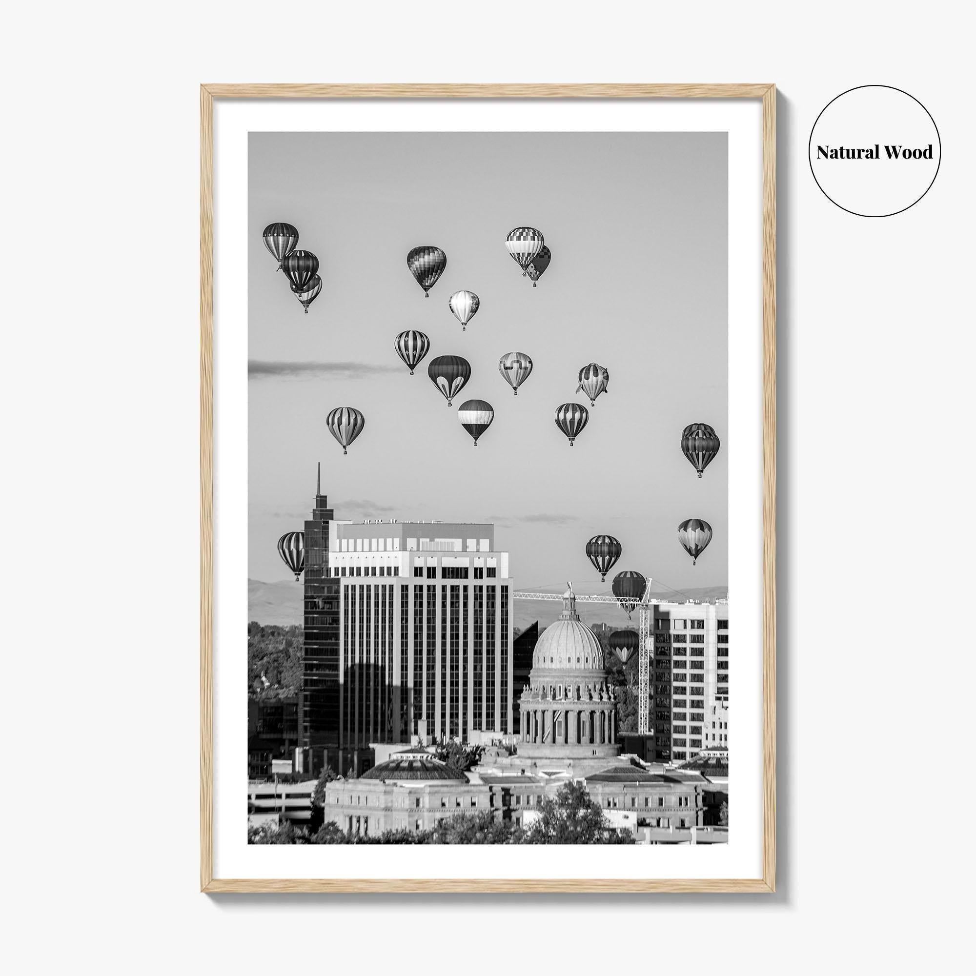 Boise Skyline Black and White Fine Art Photo Print, Idaho Capitol Balloons Poster